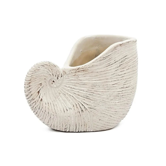 8.5x5.5x6.3' Sand and Cement Nautilus Shell Planter with Textured Beige Finish Default -DTYStore