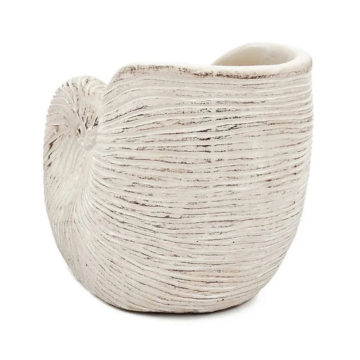 8.5x5.5x6.3' Sand and Cement Nautilus Shell Planter with Textured Beige Finish Default -DTYStore