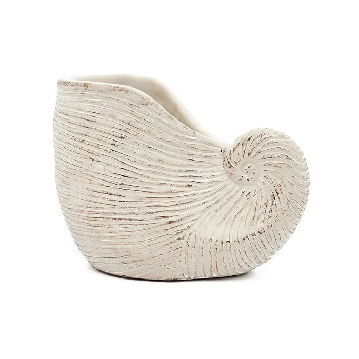 8.5x5.5x6.3' Sand and Cement Nautilus Shell Planter with Textured Beige Finish Default -DTYStore