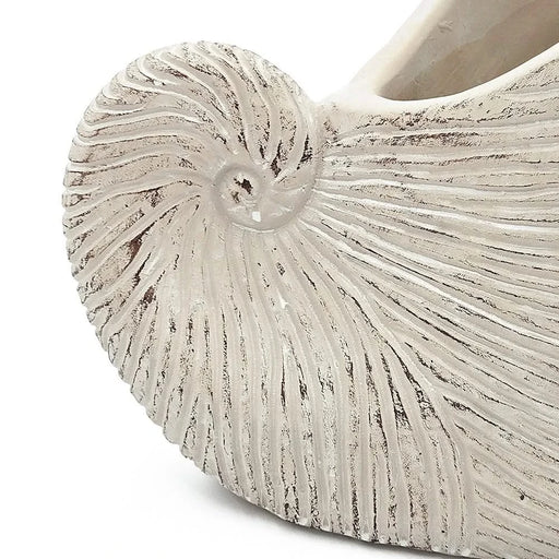 8.5x5.5x6.3' Sand and Cement Nautilus Shell Planter with Textured Beige Finish Default -DTYStore