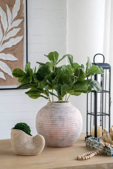 8.5x5.5x6.3' Sand and Cement Nautilus Shell Planter with Textured Beige Finish Default -DTYStore