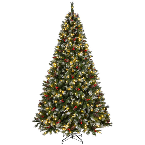 9ft Pre-Lit Pre-Decorated Pine Hinged Artificial Christmas Tree with 1740 Flocked Frosted Tips, 103 Pine Cones, 309 Red Berries,  600 Lights, Metal Base for Holiday Party Office Home - Image 10