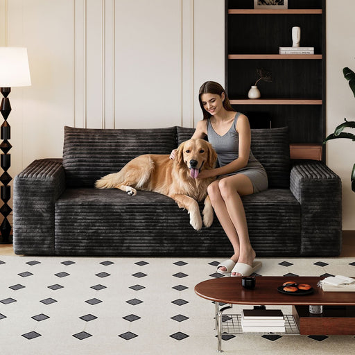 3Seater Corduroy Fabric Deep Seat Loveseat Sofa No Assembly for Living Room & Bedroom