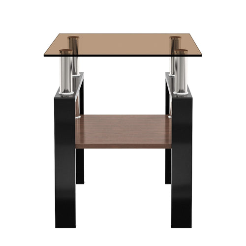 Set of 2 Modern Tempered Glass Tea Table ,Tempered Glass Tabletop with MDF Layer,Coffee Table,End Table, Square Table for Living Room, Brown/black - Image 12