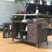 Outdoor Kitchen Island, Rolling Bar Cart & Storage Cabinet, Farmhouse Solid Wood Outdoor Grill Table with Stainless Steel Top, Spice Rack , Towel Rack for Kitchen & Barbecue , Dark Brown - DTYStore
