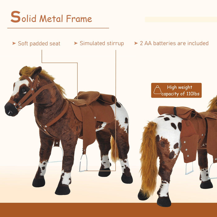 Sound-Making Ride On Horse for Toddlers 3-5, with Neighing and Galloping Sound, Stuffed Animal Horse Toy for Kids with Padding, Soft Feel, Brown - DTYStore