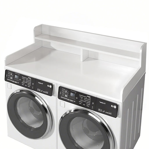 2-Tier Washer and Dryer Countertop with 2.75' H Guard, 54' W x 27.5' D Laundry Countertop Cover, Large Space Laundry Topper for Folding Clothes Over Washer and Dryer, White