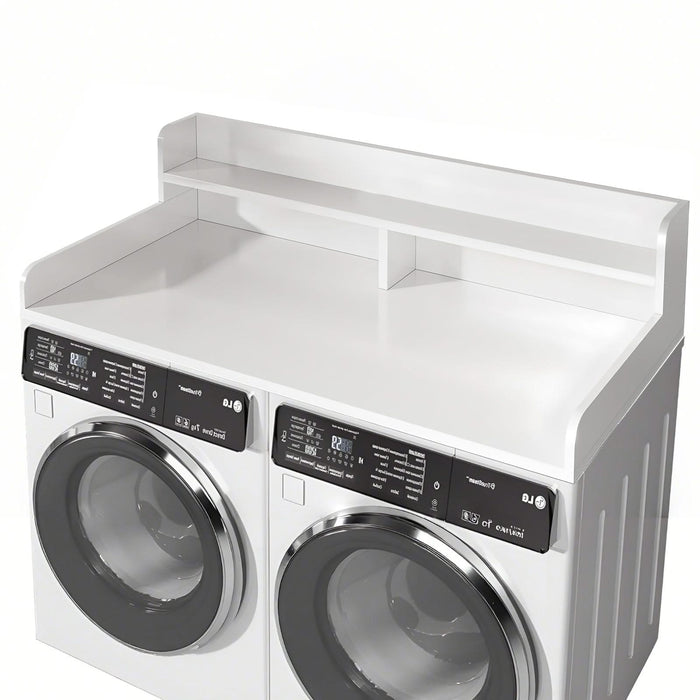 2-Tier Washer and Dryer Countertop with 2.75' H Guard, 54' W x 27.5' D Laundry Countertop Cover, Large Space Laundry Topper for Folding Clothes Over Washer and Dryer, White