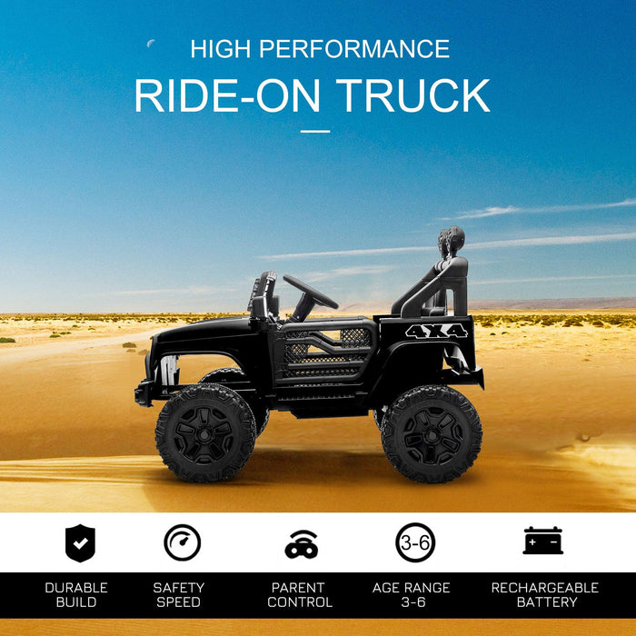 12V Kids Ride On Truck with Parent Remote Control, Electric Battery Powered Toy Car with Spring Suspension, Adjustable Speed, LED Lights and Horn, Black