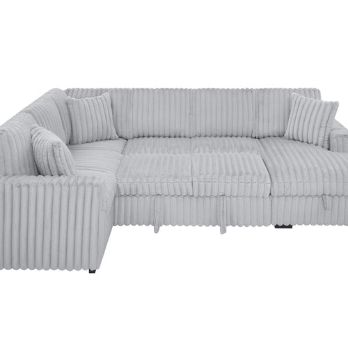 122 Inch Pull Out Couch, Rabbit plush Fabric Sofa Bed with USB Ports & Comfy Upholstered, Oversized U Shape Sectional Sleeper Sofa Bed with Storage Chaise, Grey - Image 3