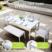 6PC Patio Aluminum Furniture, Modern Dining Set, including 4 Dining Chairs & 1 Dining Bench Sunbrella Fabric Cushioned and Two-tone Table Top Rectangle Table with Umbrella Hole, Matte White+Grayish - DTYStore
