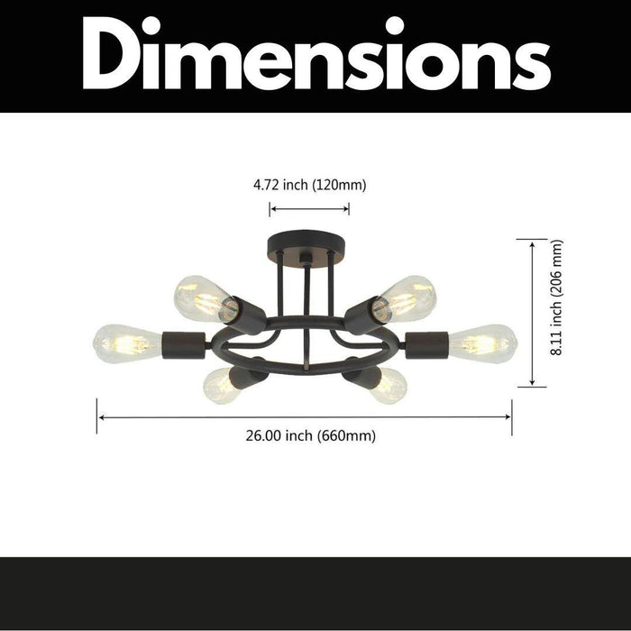 6 Light Modern Sputnik Lights Semi Flush Mount Ceiling Light Black Finished - DTYStore