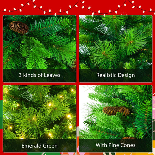 6FT Grass Green Christmas Tree, Large Branches Pine Tree, Pre-Lit Set with Tree & Garland & Wreath, Artificial Christmas with Pine Cones, Hinged Xmas Tree , for Holiday Party Ofiice Home - Image 5