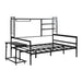 Full size Metal Daybed with Movable Desk, Metal Grid, Shelves and Clothes Hanger, Black - DTYStore