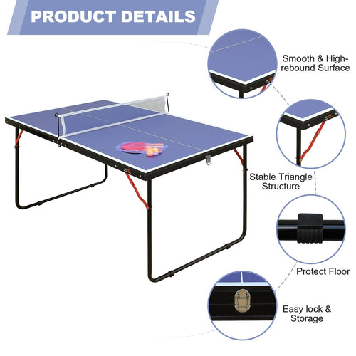 DOUBLE FISH Mid-Size Portable Ping Pong Table, 4ft Compact Foldable Table Tennis Table Set with Net, 2 Paddles & 3 Balls for Indoor Outdoor, Small Spaces And Apartments, Thickened Aluminum Frame - Image 3