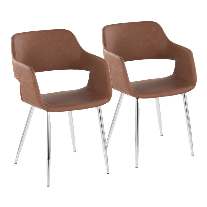 Margarite Contemporary Dining/Accent Chair in Chrome Metal and Brown Faux Leather by LumiSource - Set of 2 - DTYStore