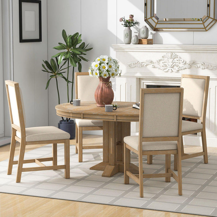 5-Piece Extendable Round Dining Set with Upholstered Chairs for Kitchen, Dining Room - DTYStore