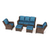 Patio Furniture Set Rattan Outdoor Sectional Conversation Sets 3-Seat Outdoor Couch,2 Single Chair and 2 Ottoman for Lawn, Balcony, Garden, Backyard (Bron-Peacock Blue, Set of 5) - DTYStore