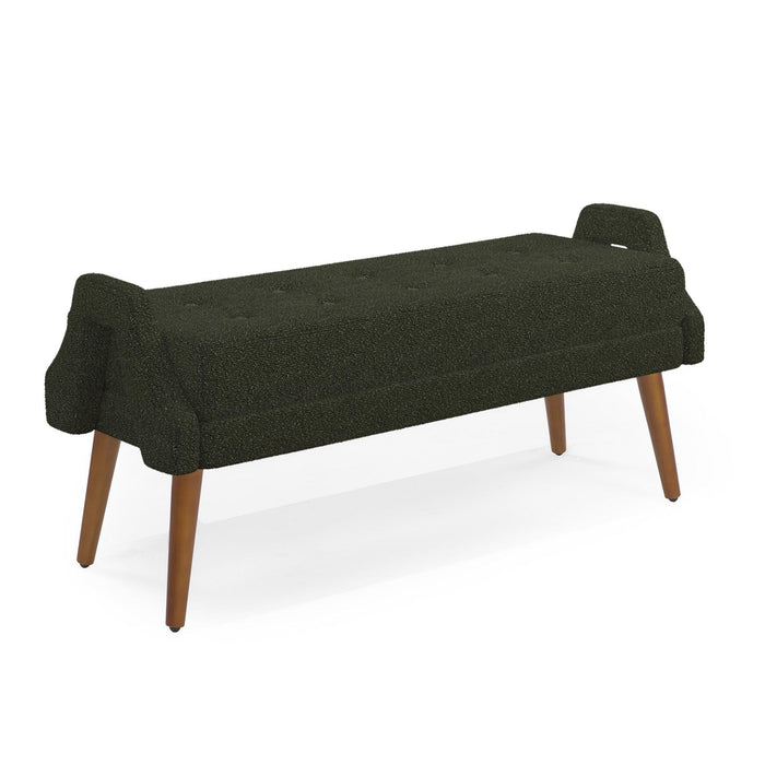 Modern Living Room Bench, made of looped yarn fabric, with soft cushion, irregular geometric armrests, and rubber wooden legs, suitable for living rooms, bedrooms, and entrances-green