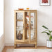 2 Doors Curio Cabinet with Tempered Glass Doors, Curio Cabinets with Mirrored Back Panel and Adjustable Shelves, Lighted Display Cabinet for Home, Office Light Bulb Included OAK - DTYStore