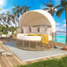GO Outdoor Patio Rattan Round Daybed with Retractable Canopy, Wicker Furniture Round Poolside Sofa Sunbed with Removable Cushions, Backyard, Porch, Beige - DTYStore