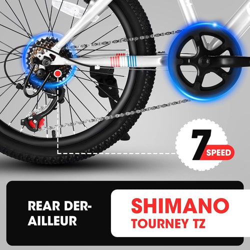 Ecarpat S20101 20 Inch Kids' Mountain Bike, 7 Speed, Front Suspension, White Steel Frame - Image 5