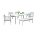 6PC Patio Aluminum Furniture, Modern Dining Set, including 4 Dining Chairs & 1 Dining Bench Sunbrella Fabric Cushioned and Two-tone Table Top Rectangle Table with Umbrella Hole, Matte White+Grayish - DTYStore