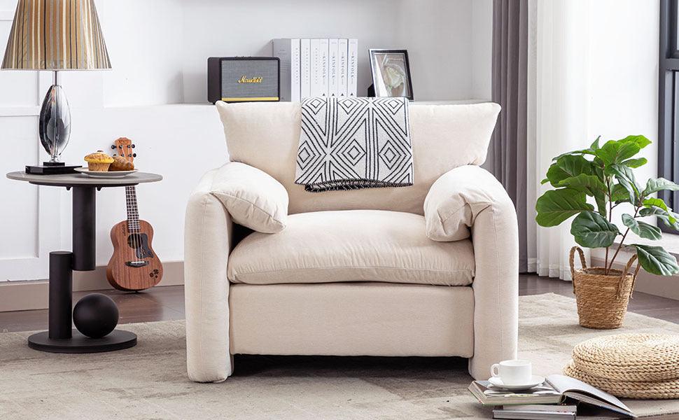 Modern Style Chenille Oversized Armchair Accent Chair Single Sofa Lounge Chair 38.6'' W for Living Room, Bedroom,Cream - DTYStore