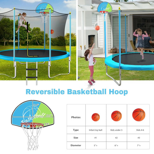 8FT Trampoline for Kids with Safety Enclosure Net, Basketball Hoop and Ladder, Easy Assembly Round Outdoor Recreational Trampoline - DTY Store