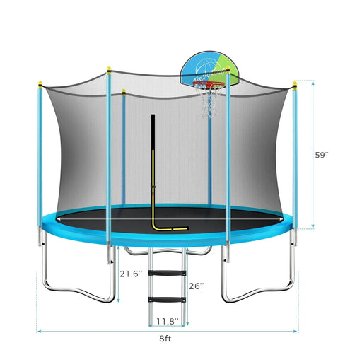8FT Trampoline for Kids with Safety Enclosure Net, Basketball Hoop and Ladder, Easy Assembly Round Outdoor Recreational Trampoline - DTY Store