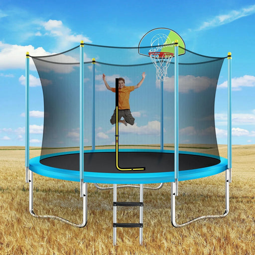 8FT Trampoline for Kids with Safety Enclosure Net, Basketball Hoop and Ladder, Easy Assembly Round Outdoor Recreational Trampoline - DTY Store