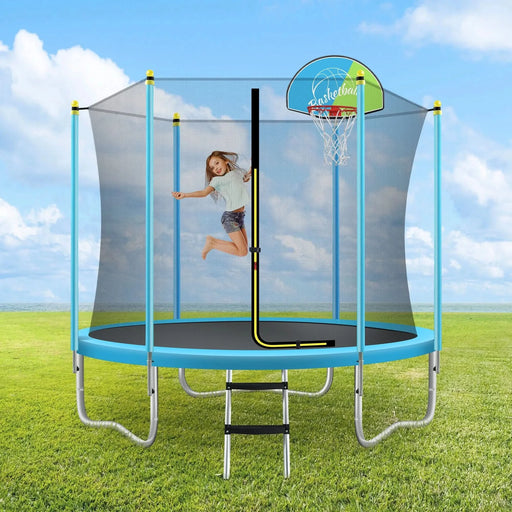 8FT Trampoline for Kids with Safety Enclosure Net, Basketball Hoop and Ladder, Easy Assembly Round Outdoor Recreational Trampoline - DTY Store