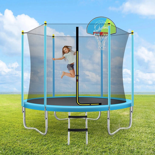 8FT Trampoline for Kids with Safety Enclosure Net, Basketball Hoop and Ladder, Easy Assembly Round Outdoor Recreational Trampoline Default -DTYStore