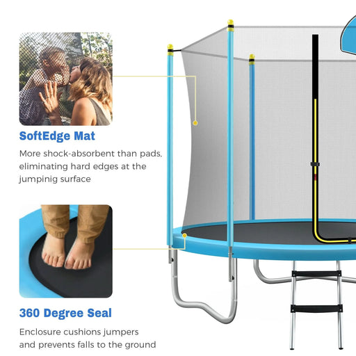 8FT Trampoline for Kids with Safety Enclosure Net, Basketball Hoop and Ladder, Easy Assembly Round Outdoor Recreational Trampoline- DTY Store