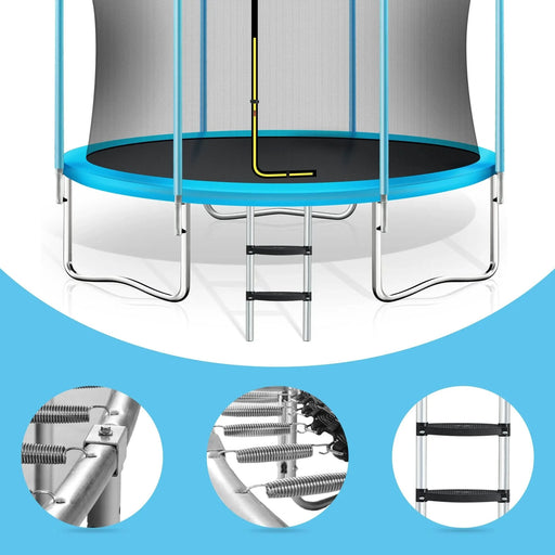 8FT Trampoline for Kids with Safety Enclosure Net, Basketball Hoop and Ladder, Easy Assembly Round Outdoor Recreational Trampoline - DTY Store