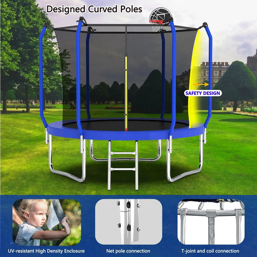 8FT Trampoline with Basketball Hoop,  ASTM Approved Reinforced Type Outdoor Trampoline with Enclosure Net - DTY Store