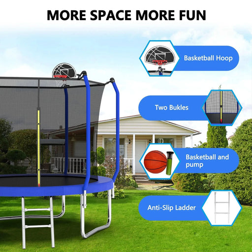 8FT Trampoline with Basketball Hoop,  ASTM Approved Reinforced Type Outdoor Trampoline with Enclosure Net - DTY Store
