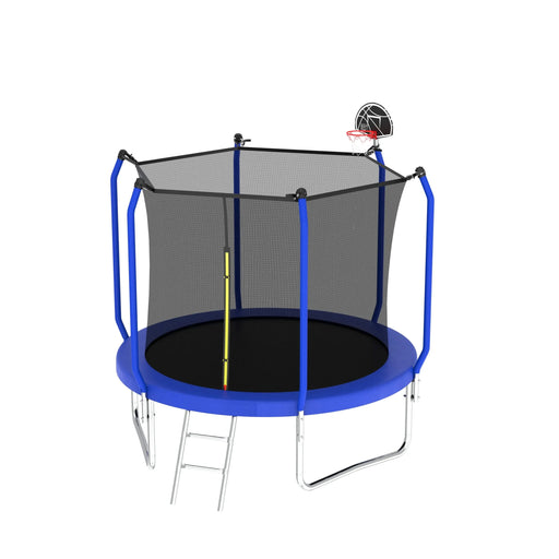 8FT Trampoline with Basketball Hoop, ASTM Approved Reinforced Type Outdoor Trampoline with Enclosure Net Default -DTYStore
