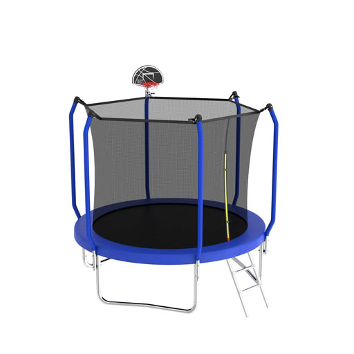 8FT Trampoline with Basketball Hoop, ASTM Approved Reinforced Type Outdoor Trampoline with Enclosure Net Default -DTYStore