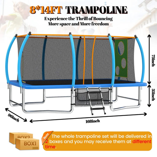 8X14FT Outdoor Square Trampolines for Kids Adults Long Rectangular Tumbling Trampoline Default -DTYStore
