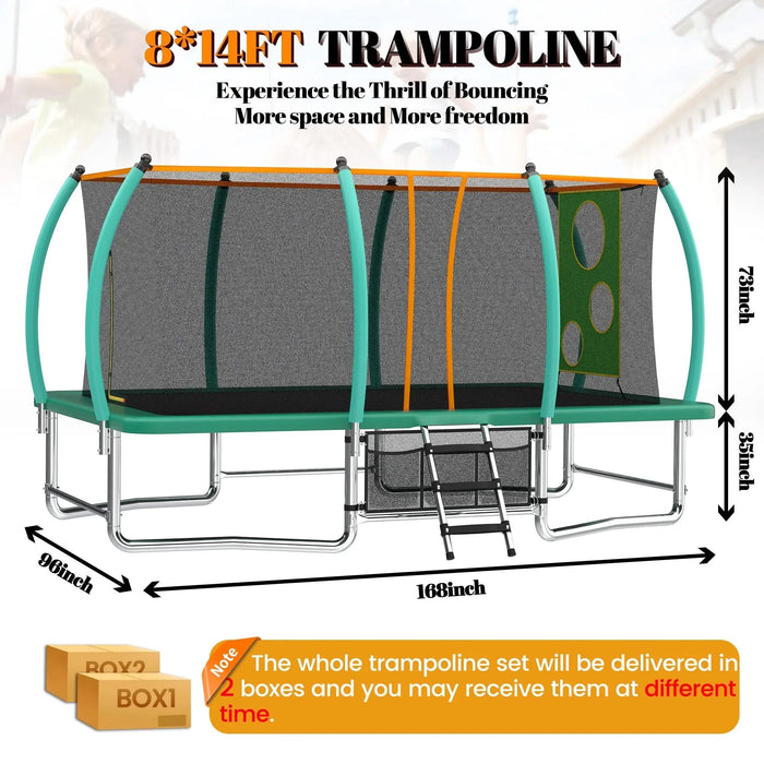 8X14FT Outdoor Square Trampolines for Kids Adults Long Rectangular Tumbling Trampoline Default -DTYStore