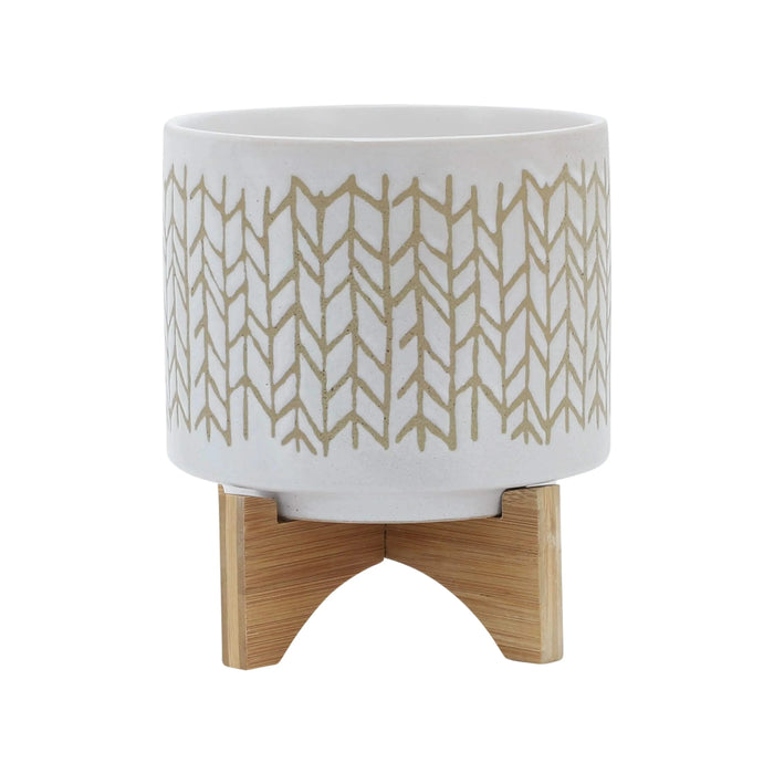 8' CHEVRON PLANTER W/ WOOD STAND, BEIGE Default -DTYStore