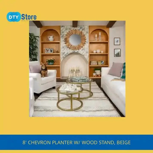 8' CHEVRON PLANTER W/ WOOD STAND, BEIGE Default -DTYStore