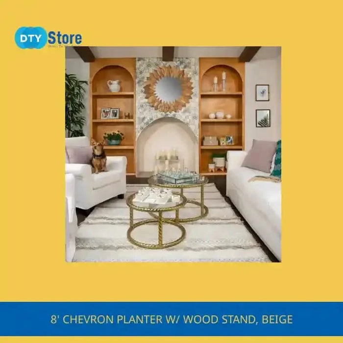 8' CHEVRON PLANTER W/ WOOD STAND, BEIGE Default -DTYStore