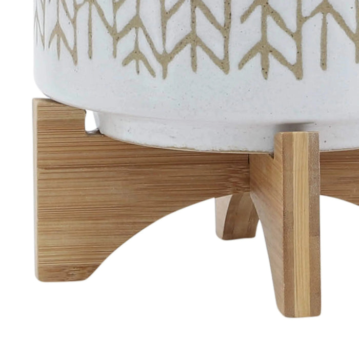 8' CHEVRON PLANTER W/ WOOD STAND, BEIGE Default -DTYStore