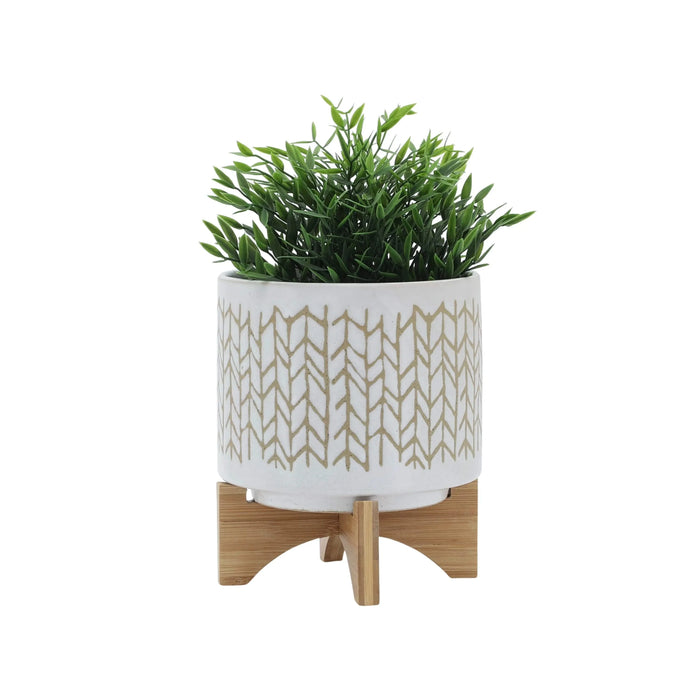 8' CHEVRON PLANTER W/ WOOD STAND, BEIGE Default -DTYStore