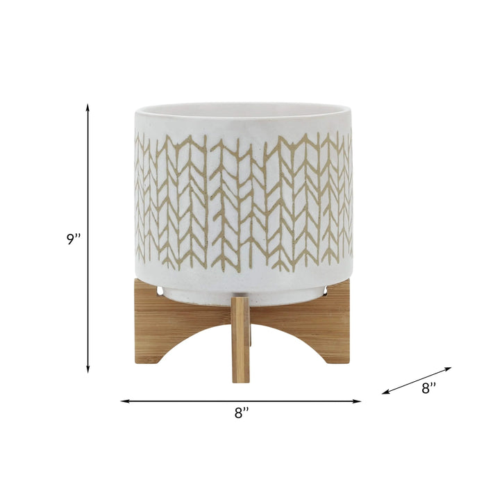 8' CHEVRON PLANTER W/ WOOD STAND, BEIGE Default -DTYStore