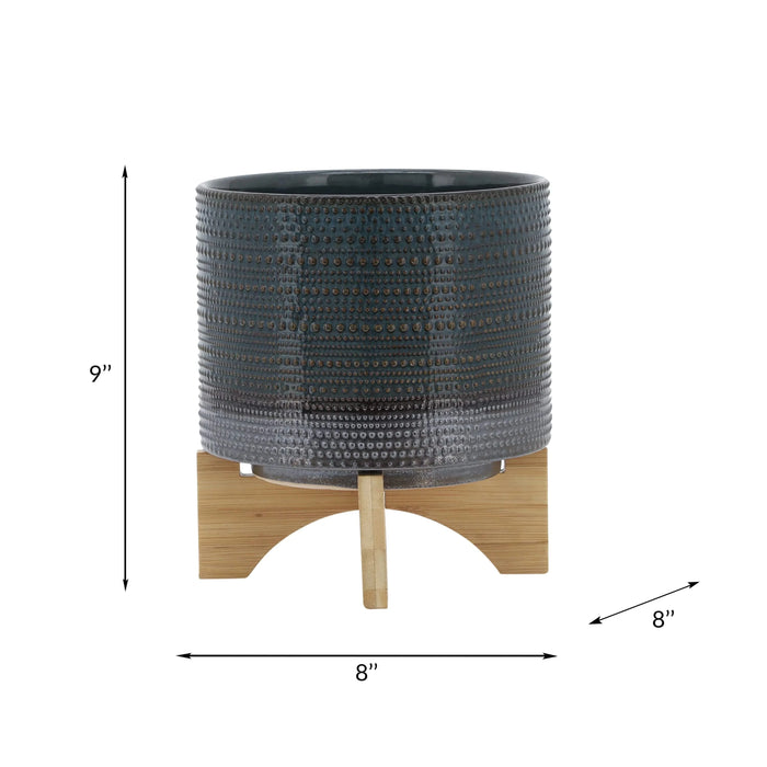 8' DOTTED PLANTER W/ WOOD STAND, GREEN Default -DTYStore