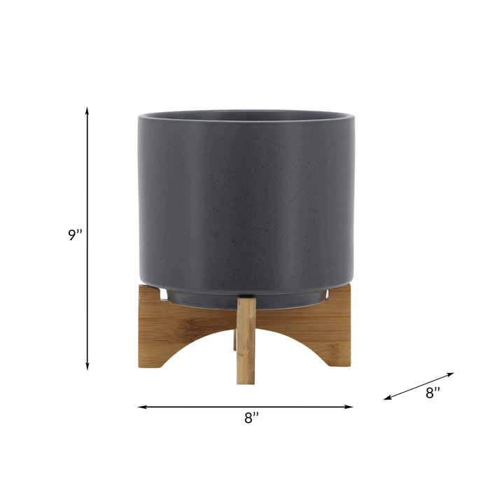 8' PLANTER W/ WOOD STAND, MATTE GRAY Default -DTYStore