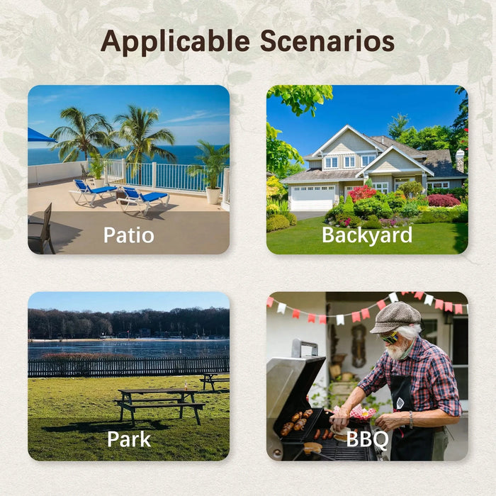 8 Person Brown Wooden Picnic Table, Outdoor Camping Dining Table with 2 Seats, Garden, DIY with 2 Built-in Benches, 2220lb Capacity Default -DTYStore